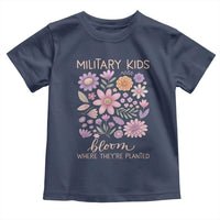 Military Kids Bloom Where They are Planted Toddler T Shirt Purple Up Month of the Military Child Floral Empowerment