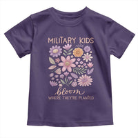 Military Kids Bloom Where They are Planted Toddler T Shirt Purple Up Month of the Military Child Floral Empowerment