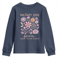 Military Kids Bloom Where They are Planted Youth Sweatshirt Purple Up Month of the Military Child Floral Empowerment
