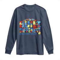 Built Different Autism Acceptance Puzzle Piece Graphic Long Sleeve Shirt Inspirational Neurodiversity Support