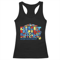 Built Different Autism Acceptance Puzzle Piece Graphic Racerback Tank Top Inspirational Neurodiversity Support