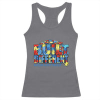 Built Different Autism Acceptance Puzzle Piece Graphic Racerback Tank Top Inspirational Neurodiversity Support