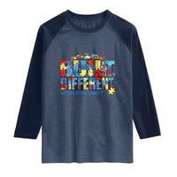 Built Different Autism Acceptance Puzzle Piece Graphic Raglan Shirt Inspirational Neurodiversity Support