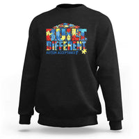 Built Different Autism Acceptance Puzzle Piece Graphic Sweatshirt Inspirational Neurodiversity Support