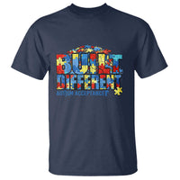 Built Different Autism Acceptance Puzzle Piece Graphic T Shirt Inspirational Neurodiversity Support