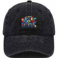 Built Different Autism Acceptance Puzzle Piece Graphic Washed Cotton Baseball Cap Inspirational Neurodiversity Support