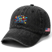 Built Different Autism Acceptance Puzzle Piece Graphic Washed Cotton Baseball Cap Inspirational Neurodiversity Support