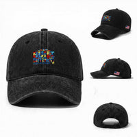 Built Different Autism Acceptance Puzzle Piece Graphic Washed Cotton Baseball Cap Inspirational Neurodiversity Support