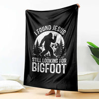 Funny Christian Sasquatch Throw Blanket I Found Jesus Still Looking for Bigfoot Vintage Distressed Graphic
