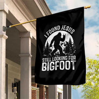 Funny Christian Sasquatch Garden Flag I Found Jesus Still Looking for Bigfoot Vintage Distressed Graphic