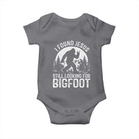 Funny Christian Sasquatch Baby Onesie I Found Jesus Still Looking for Bigfoot Vintage Distressed Graphic