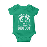 Funny Christian Sasquatch Baby Onesie I Found Jesus Still Looking for Bigfoot Vintage Distressed Graphic