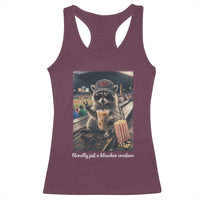 Literally Just A Bleacher Creature Funny Raccoon Baseball Graphic Racerback Tank Top Cool Game Day Fan Gift