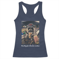 Literally Just A Bleacher Creature Funny Raccoon Baseball Graphic Racerback Tank Top Cool Game Day Fan Gift