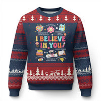 Groovy I Believe In You Testing Motivation Ugly Christmas Sweater More Than A Score for Teacher Student