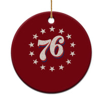Patriotic Retro 76 American Flag Stars Circle Ceramic Ornament 1976 Milestone Birthday Graphic