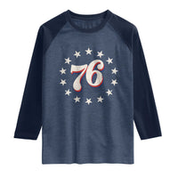 Patriotic Retro 76 American Flag Stars Circle Raglan Shirt 1976 Milestone Birthday Graphic