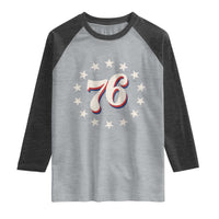 Patriotic Retro 76 American Flag Stars Circle Raglan Shirt 1976 Milestone Birthday Graphic