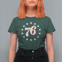 Patriotic Retro 76 American Flag Stars Circle T Shirt For Women 1976 Milestone Birthday Graphic