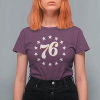 Patriotic Retro 76 American Flag Stars Circle T Shirt For Women 1976 Milestone Birthday Graphic