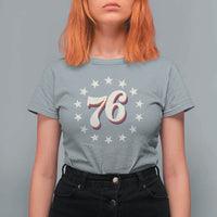 Patriotic Retro 76 American Flag Stars Circle T Shirt For Women 1976 Milestone Birthday Graphic