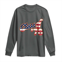 Patriotic Class of 76 Retro American Flag Script Long Sleeve Shirt Graduation Birthday Milestone