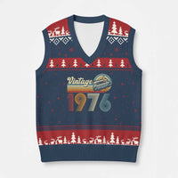Vintage Sunset 1976 Retro Cassette V-Neck Knit Sweater Vest Mechanical Dial Tech Nostalgia 50th Birthday