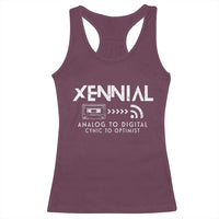 Funny Xennial Analog To Digital Racerback Tank Top Cassette Tape to Internet Cynic to Optimist
