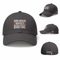 Born Analog Raised Digital Baseball Cap Vintage Sunset Retro Tech Graphic