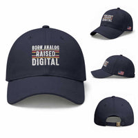 Born Analog Raised Digital Baseball Cap Vintage Sunset Retro Tech Graphic