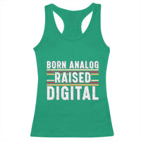 Born Analog Raised Digital Racerback Tank Top Vintage Sunset Retro Tech Graphic