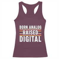 Born Analog Raised Digital Racerback Tank Top Vintage Sunset Retro Tech Graphic