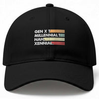 Gen X Millennial Nah Xennial Baseball Cap Retro Sunset Striped Typography Graphic