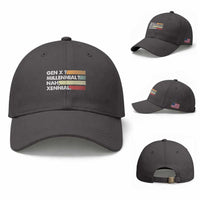 Gen X Millennial Nah Xennial Baseball Cap Retro Sunset Striped Typography Graphic