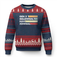 Gen X Millennial Nah Xennial Ugly Christmas Sweater Retro Sunset Striped Typography Graphic