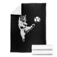 Vintage Sketch Soccer Cat Graphic Throw Blanket Kitten Kicking Football Sports Lover