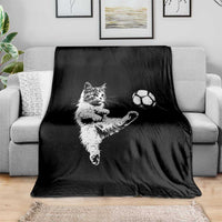 Vintage Sketch Soccer Cat Graphic Throw Blanket Kitten Kicking Football Sports Lover