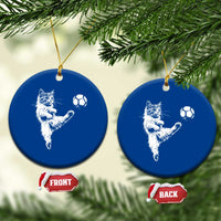 Vintage Sketch Soccer Cat Graphic Ceramic Ornament Kitten Kicking Football Sports Lover
