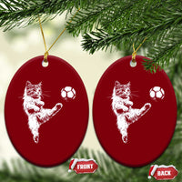 Vintage Sketch Soccer Cat Graphic Ceramic Ornament Kitten Kicking Football Sports Lover