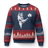 Vintage Sketch Soccer Cat Graphic Ugly Christmas Sweater Kitten Kicking Football Sports Lover