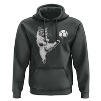 Vintage Sketch Soccer Cat Graphic Hoodie Kitten Kicking Football Sports Lover