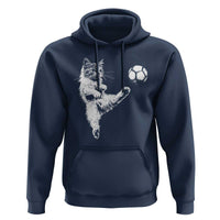 Vintage Sketch Soccer Cat Graphic Hoodie Kitten Kicking Football Sports Lover