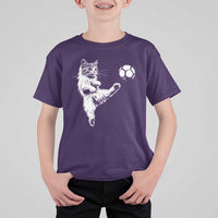 Vintage Sketch Soccer Cat Graphic T Shirt For Kid Kitten Kicking Football Sports Lover