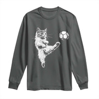 Vintage Sketch Soccer Cat Graphic Long Sleeve Shirt Kitten Kicking Football Sports Lover