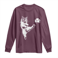 Vintage Sketch Soccer Cat Graphic Long Sleeve Shirt Kitten Kicking Football Sports Lover