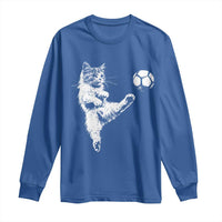 Vintage Sketch Soccer Cat Graphic Long Sleeve Shirt Kitten Kicking Football Sports Lover