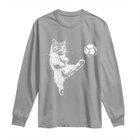Vintage Sketch Soccer Cat Graphic Long Sleeve Shirt Kitten Kicking Football Sports Lover