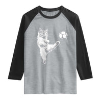 Vintage Sketch Soccer Cat Graphic Raglan Shirt Kitten Kicking Football Sports Lover