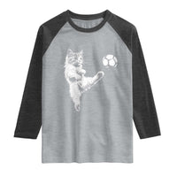 Vintage Sketch Soccer Cat Graphic Raglan Shirt Kitten Kicking Football Sports Lover