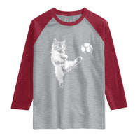 Vintage Sketch Soccer Cat Graphic Raglan Shirt Kitten Kicking Football Sports Lover